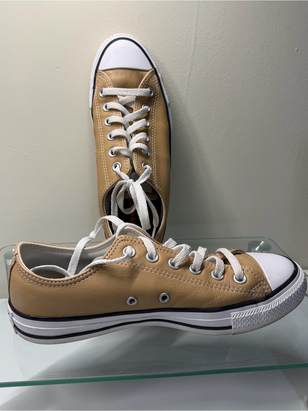 Custom Converse Chuck Low
Tops - Tan/White All Leather - Women 8.5 -
Preloved